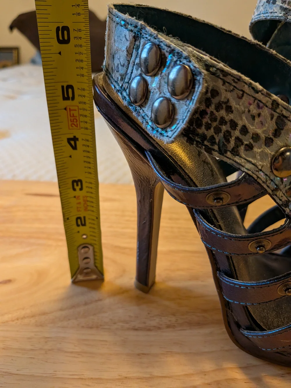 ICORA Snake-Print Studded Strappy High Heels